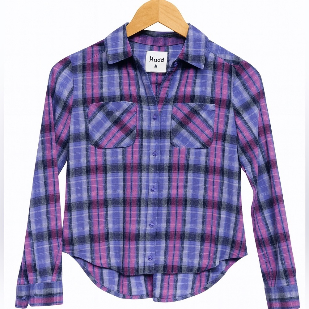 Mudd Kids Plaid Button Down Shirt - Pink and Blue